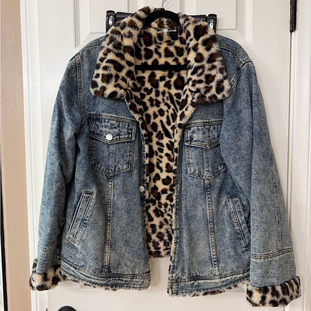 Leopard Lined Denim Jean Jacket